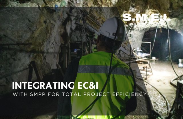 Engineer wearing a reflective safety vest and hard hat inside an underground mine tunnel, representing S.M.E.I. Projects’ integrated EC&I and SMPP solutions for improved project efficiency in Africa’s mining sector.