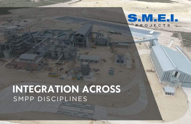 Aerial view of a mining process plant illustrating integrated SMPP delivery, with structural steel, mechanical equipment, platework and piping installed as a coordinated scope.